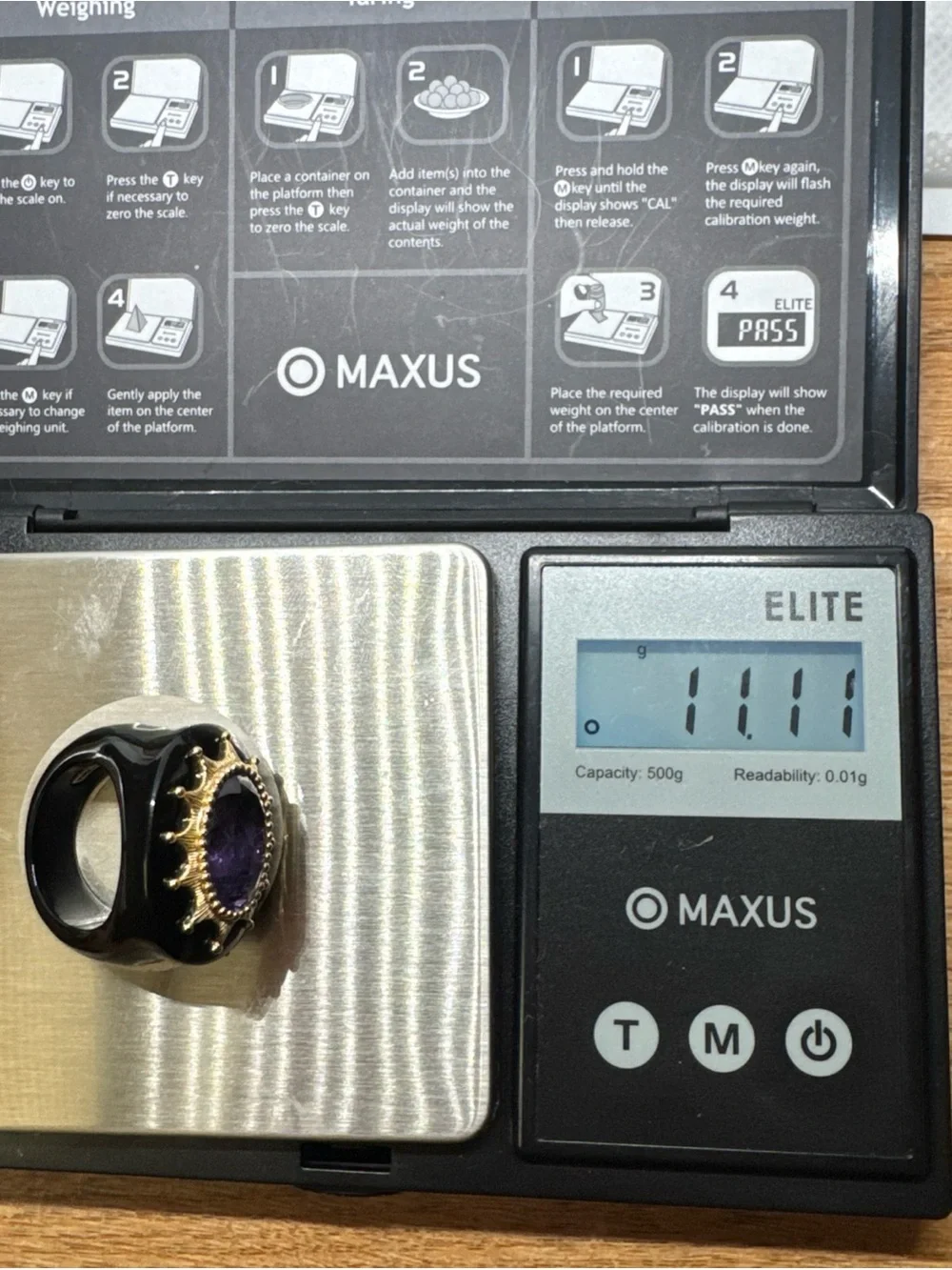 Black Onyx 14K Yellow Gold Oval Purple Amethyst Ring Size 6 Statement Piece